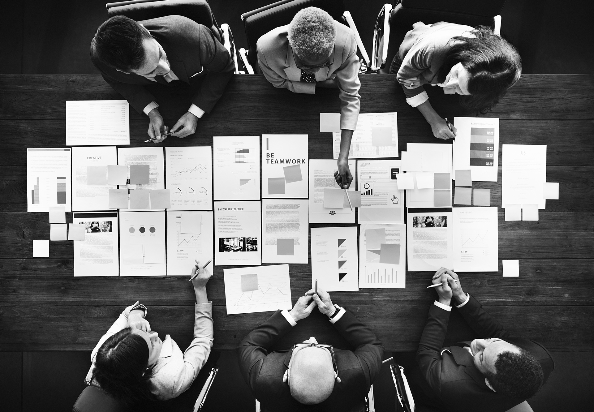 business people analyzing statistics financial concept